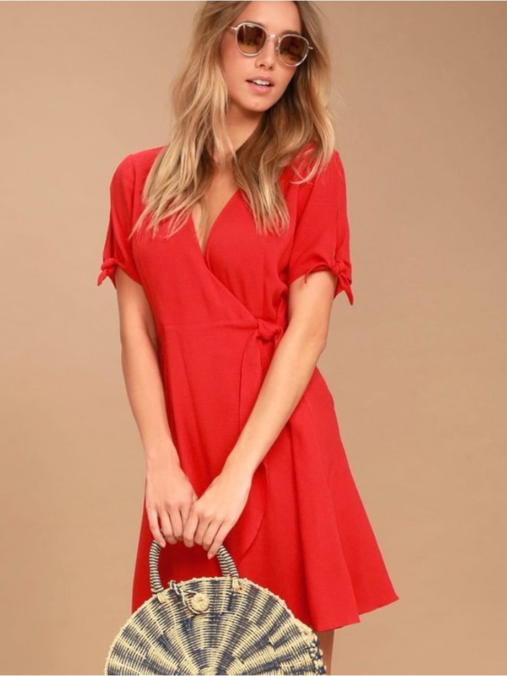 Lulus Cottagecore Summer Romantic Red Wrap Mini Sundress Size Small Flowy
